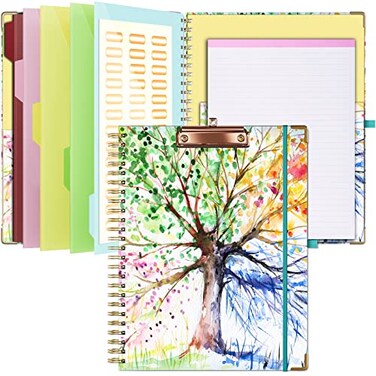 Ospelelf Clipboard with Storage 85 X 11Padfolio Organizer Spiral Portfolio Letter Size with Notepad Pen Holder 5 Extra Folder Divider Pages Elastic Closure Nurse Office Essentials Tree Seasons