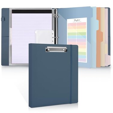 SKYDUE 3 Ring Binder with Clipboard 132 102 Faux Leather 1 Inch Binder Organizer with 5 Pocket Dividers Notepad Labels 2 Storage Pockets for Teachers Students Nurses Office Work