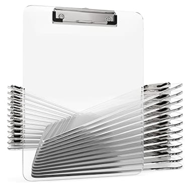 Kiggos 25 Pack Acrylic Clear Clipboards Bulk Plastic Clipboard with Low Profile Metal Clip 125 x 9 Inch Letter Size Classroom Set with Hanging Hook Holds 100 Sheets