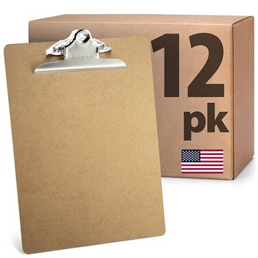 Officemate Recycled Wood Clipboards Letter Size 12Pack with 6 RustResistant Clips Durable Hardboard Writing Surface Made in USA 9 x 125 83712