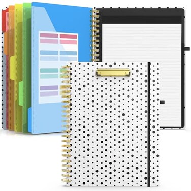 Sooez Clipboard with Refillable Notepad Clipboard Folder with 10 Storage Pockets for Letter Size Spiral Clipboard Notebook Cute Portfolio for School Office Nursing