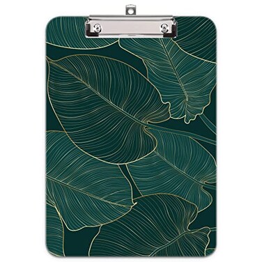 Hongri Plastic Cute Clipboard Letter Size for Students Teacher Woman and Kids Low Profile Clip Decorative Pattern Size 9 x 125 in Classic Leaves