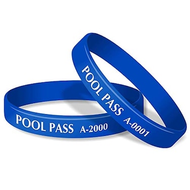 SmartSign 100Pack Adults Pool Pass Silicone Wristbands with Consecutive Numbering Prefix A 116 inch Silicone Bracelet Band 8 L x 05 W x 006 Blue and White
