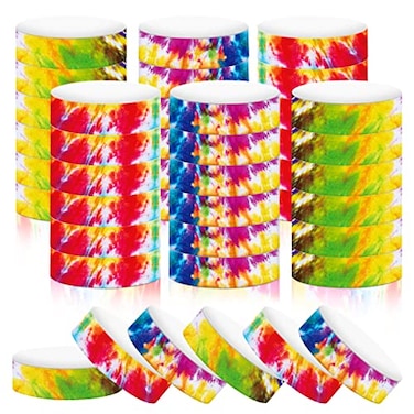 Eersida 500 Pcs Paper Wristbands for Events Tie Dye Rainbow Bracelet Event Wristbands Bulk Adhesive Identification Armbands for concert party classroom festivals