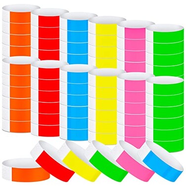 Tudomro 2400 Pack Neon Paper Wristbands Bulk Waterproof Lightweight Adhesive Concert Events Party for Hand Wrist Arm IdentificationMulticolor