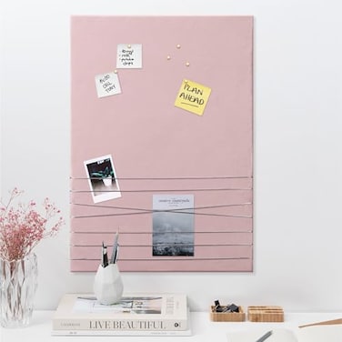Navaris Fabric Memo Bulletin Board 12 x 17 Velvet Memory Board for Wall to Display Photo Collages Pictures Notes Includes 6 Push Pins Pink