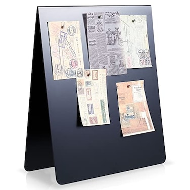 Leinuosen 1 Pcs 12 x 10 Inch Magnetic Bulletin Board Metal Magnet Board Magnet Display Stand for Tabletop Desktop Home Kitchen Office Decor Black