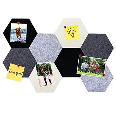 HULAVO 8Pcs Hexagon Felt Cork Board Tiles Self Adhesive DIY Bulletin Board Pin Board for Office School Home Wall Decor Stickers Memos Photos Display Gradual Grey