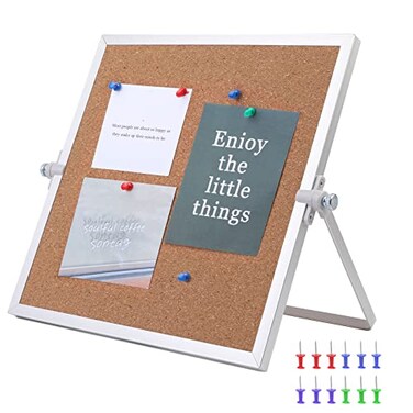 kdafio 9898 Cork Board Bulletin Board Double Sided Pin Board with Silver Aluminum Border Desktop Small Cork Board with Stand Suitable for Home Office Desk Message Board or Picture Board