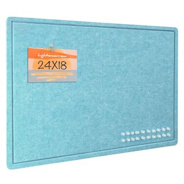 Lightomorrow Bulletin Board 24 x 18 inches Felt Board Decorative Pin Board Cork Board Alternative for Wall Foldable SelfAdhesive Vision Board Mood Board with 20 Pushpins Turquoise Blue