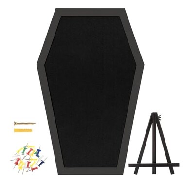 Gothvanity Coffin Pin Display Board Wooden Felt Bulletin Board for Table Top or Wall Gothic Decor for Home Office and School 17 x 11 Inches Black