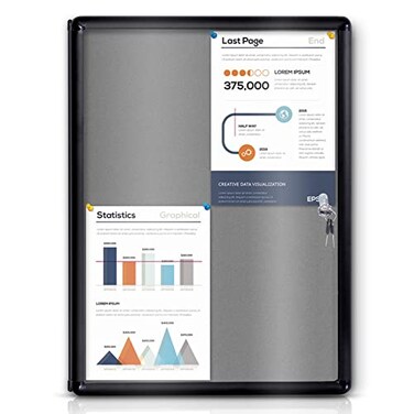 EVERSUPPLY Enclosed Bulletin Board Lockable Display Case Message Board with Locking Door for Indoor Grey Felt Black Aluminum Frame 26 X 20 in