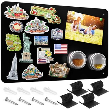 MaxGear Magnetic Board 175 x 114 Black Metal Magnet Bulletin Board for Wall Refrigerator Magnetic Board Display Notes Photos and More Includes Dual Lock Tape and Screws