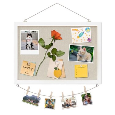 DAHAPYBOO Cork Board with Linen WhiteBulletin Board 17x12 Hanging Corkboards for Office Home School Message Board or Vision Board Decoration