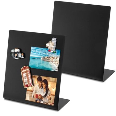 Bekith 2 Pack Magnetic Bulletin Board with Easel Stand 11 x 98 Inch Magnetic Metal Board for Tabletop Memo Display Board for Home School Kitchen Office Black