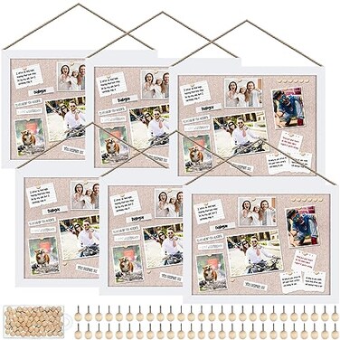 Teling 6 Pack Wood Bulletin Boards with Linen 12x 16 Cork Board for Walls with 60 Pushpin Decorative Wood Framed Display for Classroom School Office Bedroom White