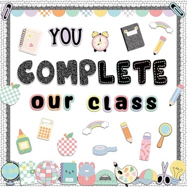 Mooliwe 91 Pcs Composition Notebook Classroom Decor Welcome Back to School Bulletin Board Decor You Complete Our Class First Day of School Marble Composition Notebook Border Trims Cutouts
