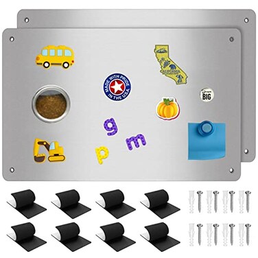 Bonnary 2Pack Magnetic Board171 x 118 Magnet Displayfor Magnets and Bulletin BoardSuitable for Wall Refrigerator Compartment Cabinet etcComes with Dual Lock Tape for Easy Hanging Silver