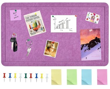 Vuzvuv Violet Purple 28x16 Large Cork Board with 50 Push Pins for Valentines Day SelfAdhesive Bulletin Board for Wall Felt Pin Vision Board for Paste NotesSchedules Offices Home