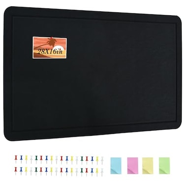 Vuzvuv Black 28x16 Large Cork Board with 50 Push Pins Sticky Notes SelfAdhesive Bulletin Board for Wall Felt Pin Vision Board for Paste NotesSchedules Offices Home