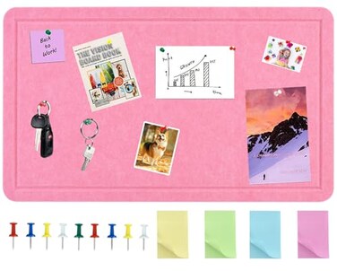 Vuzvuv Pink 28x16 Large Cork Board with 50 Push Pins for Valentines Day SelfAdhesive Bulletin Board for Wall Felt Pin Vision Board for Paste NotesSchedules Offices Home