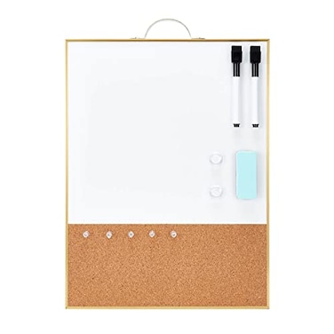 TSJ OFFICE Small Combination Board 16 X 12 Portable Aluminum Gold Framed Magnetic Dry Erase Board for Wall Small Bulletin Cork Board with Holder for Office Home and School