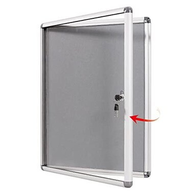 S SWANCROWN SWANCROWN Enclosed Bulletin Board Lockable Noticeboard Case with Aluminium FrameGrey Felt 20x14inch 2xA4