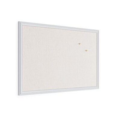 U Brands Farmhouse Linen Bulletin Board 30 x 20 White Wood Frame Wall Mounted Pin Board for Home Office Classroom Kitchen Includes Push Pins