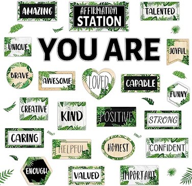 ZOIIWA Greenery Affirmation Station Bulletin Board Set Classroom Decorations Simply Boho Eucalyptus Motivational Posters You Are Positive Affirmations Cutouts Farmhouse Inspirational for Classroom Wal