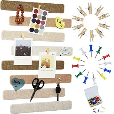 YOUDEFUL 8Pcs Bulletin Board Strips CamelBrown Felt Pin Board Bar Strips with 50 Pushpins SelfAdhesive Felt Cork Board Strips for Wall to Display Your Notes Photos Schedules Announcements