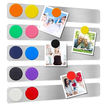 LAOJU Magnetic Bulletin Strips 5PCS Self Adhesive Frameless Stainless Iron Bulletin Board Bar with 10 Magnetic Buttons for Memo Photo Notes Office School Home