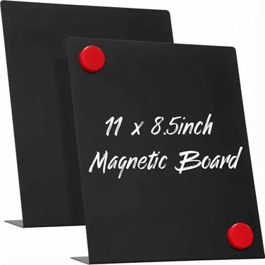 Fainne 2 Pcs Magnetic Bulletin Board with Easel Stand Mini Magnet Metal Tabletop Memo Display Board for Back to School Menu Table Office Supplies Black11 x 85 Inches