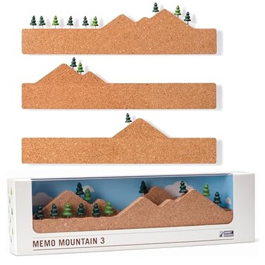 Monkey Business Memo Mountain 3 Cork Board Strips Corkboard Pin Boards with Mountain Scene Pushpins Office Accessories Cute Cork Boards for Walls