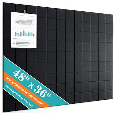 Bounmer Large Cork Board 12 Pack Felt Wall Tiles with Safe Removable Adhesive Bulletin Board for Office Pin Tack Corkboard for Quilting Design Dart Wall Protector 48 x 36 Black