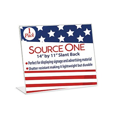 SOURCE ONE Large Sign Holder 14 x 11 Slant Back Landscape Clear Acrylic Signs