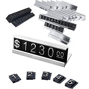 SunnyZoo Price Tag Adjustable Counter Stand Label Metal Sale Price Display Stand 16 Sets Silver