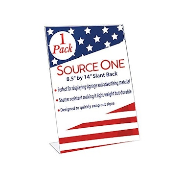 Source One 85 x 14 Clear Slant Back Sign Holder Notice Holder Legal Size 1 Pack