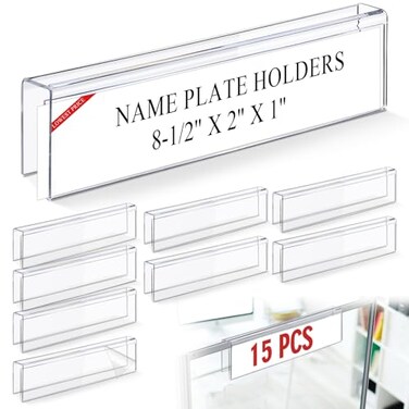 Kathfly 15 Pack Clear Acrylic Cubicle Name Plate Holders for Office 85 Wide x 2 High x 1 Deep Glass Wall Name Plate Holder Plastic Sign Tag Display Stand for Office Table Business Conference