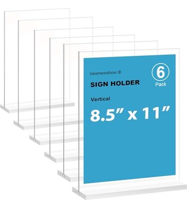 newnewshow Acrylic Sign Holder 85x11 Inch 6 Pack Vertical T Shape DoubleSided Desktop Display Holder