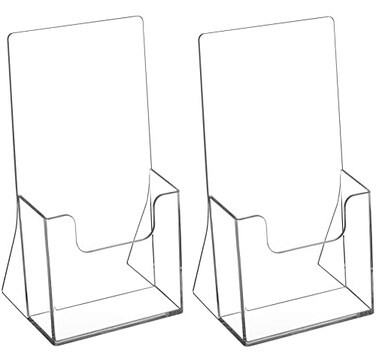 MaxGear Acrylic Brochure Holder 4 Inch Clear Plastic Countertop Literature Holders Trifold Flyer Display Stand for Pamphlets Booklets Magazines Menus Multi Purpose Organizer For Office 2 Pack