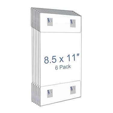 NIUBEE 85x11 Clear Acrylic Plastic Sign Holders with Removable Hook and Loop Wall Sign Memo Document Menu Holder for Office Home Store RestaurantNo Drilling 6 Pack