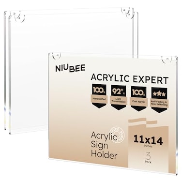 NIUBEE 11x14 Acrylic Sign Holder Wall Mount Sign HolderClear Plastic Photo Frames for Paper