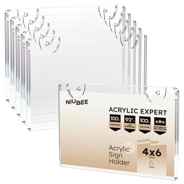 NIUBEE Acrylic Sign Holder 4x6 HorizontalClear Plastic Picture Frames for Paper