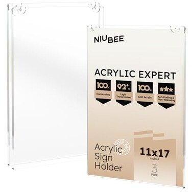 NIUBEE 11x17 Acrylic Wall Sign Holder Vertical Clear Plastic Poster Frame for Paper