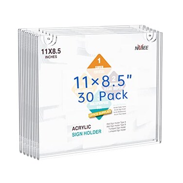 NIUBEE 30Packs Acrylic Wall Sign Holder 85x11 Horizontal Clear Plastic Picture Frames Wall Mounted Design
