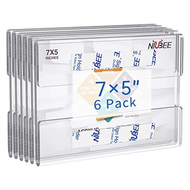 NIUBEE 5x7 inch Wall Mount Acrylic Sign Holder with Double Sided Tape Adhesive for Office Home Store Restaurant No Drilling Horizontal 6 Pack