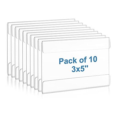 Lesnlok 10 Pack Wall Mount Acrylic Sign Holder 3x5 inchwith 3M Tape Adhesive for Office Home Store Restaurant No Drilling