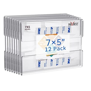Niubee 5x7 inch Wall Mount Acrylic Sign Holder with 3M Tape Adhesive for Office Home Store Restaurant No Drilling Horizontal 12 Pack