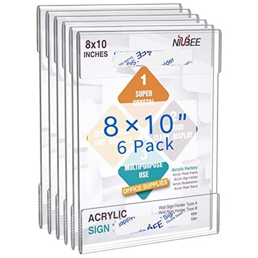 Niubee 8x10 Wall Mount Acrylic Sign Holder with Double Sided Adhesive Tape for Office Home Store Restaurant No Drilling Vertical