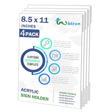 Wbtran Acrylic Sign Holder 85 x 11 Wall Mount Clear Plastic Paper Sign Display with Tape No Drilling Acrylic Wall Picture Frames for Office Home Store Restaurant 4 Pack